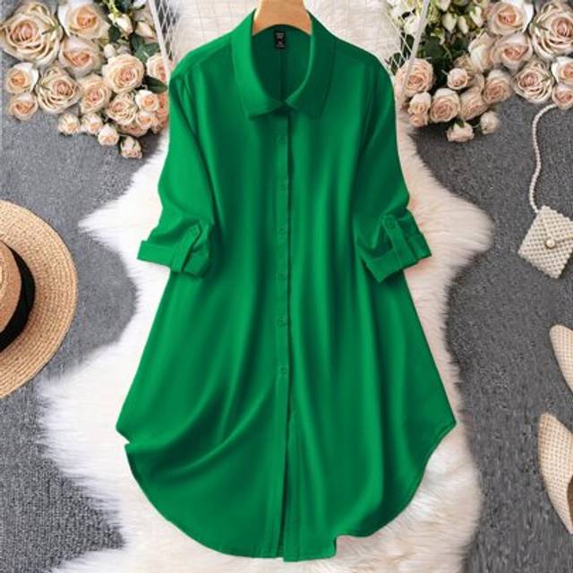 SHEIN Women&#39;s Plus Size Roll Sleeve Shirt Dress