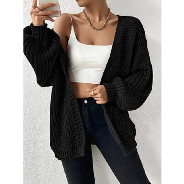 Franclia Open Front Drop Shoulder Cardigan,Long Sleeve Tops