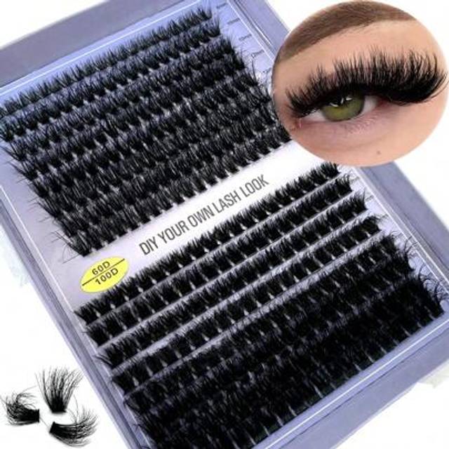 SHEIN 320pcs 16-Row Individual Eyelash Extensions, 60D 80D 100D Cluster 8-16mm Fluffy D-Curl Eyelash Extensions, DIY Eyelash Extensions At Home