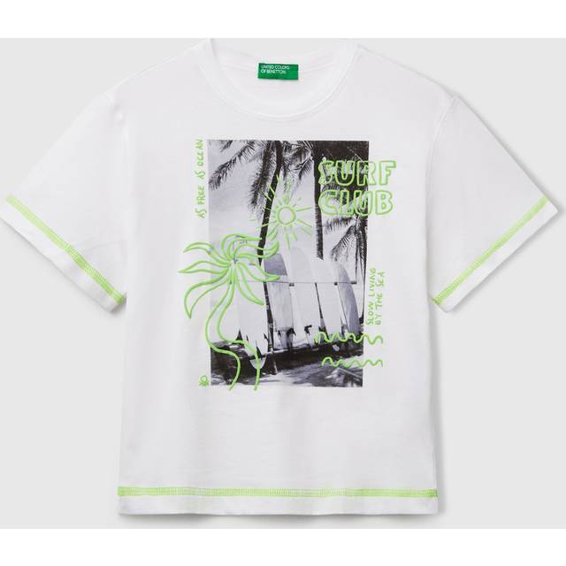 Benetton Kids' Surf Club Graphic T-Shirt, Optical White