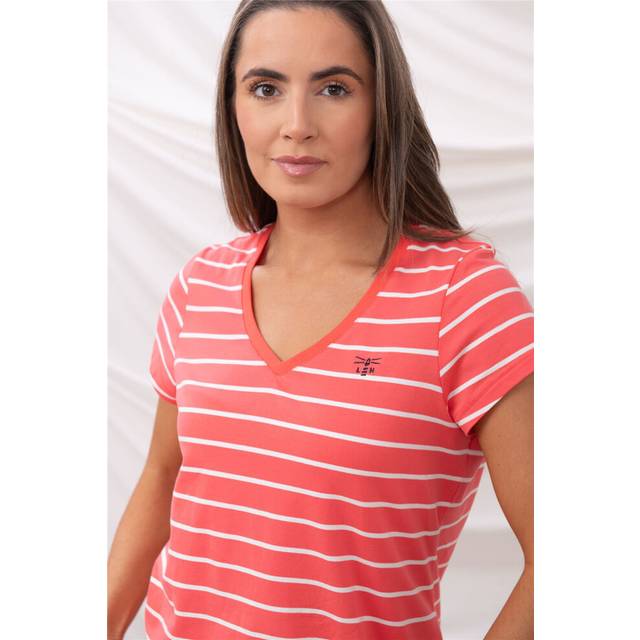 Ariana Tee - Short-Sleeved V-Neck T-shirt - Coral - 10