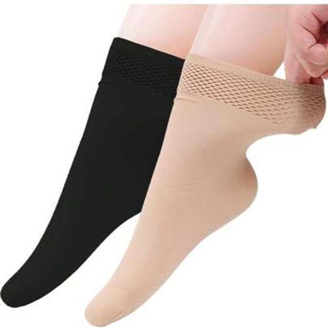 SHEIN 10 Pairs Opaque Solid Color Mid-Calf Socks, Women Ankle-High Leggings Socks With Net Hollow Out & High Elasticity