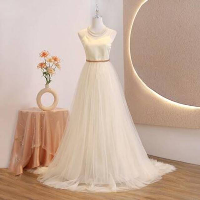 SHEIN Wedding Flower Girl & Bridesmaid Teens/Youth White Elegant High-End Satin Contrast Mesh Dress With Rhinestone, Formal Ball Gown For Wedding, Prom, Bir