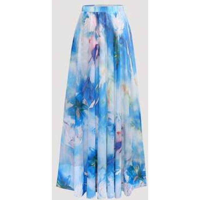 Mesh-kjol för kvinnor, avslappnad vattenfärg Tie-Dye Boho-stil, lagerdesign för dagligt bruk - Blå (L,M,S,XL,XXL)