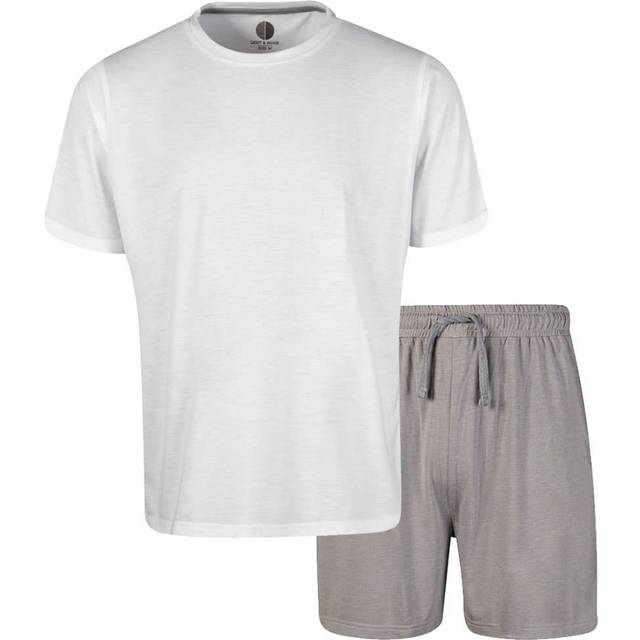 (L, White/Light Grey) Light And Shade Mens Crew Neck Short Pyjama Set