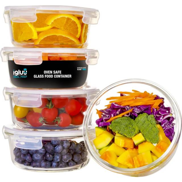 Igluu Meal Prep Glass Containers [5 PACK + EXTRA lid] - Glass Food Storage, Microwave, Oven, Freezer & Dishwasher-safe - Airtight Meal Prep Boxes with