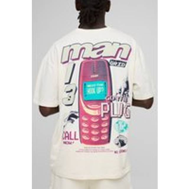 Oversized Retro Digi Phone Graphic T-Shirt - Cream - XS