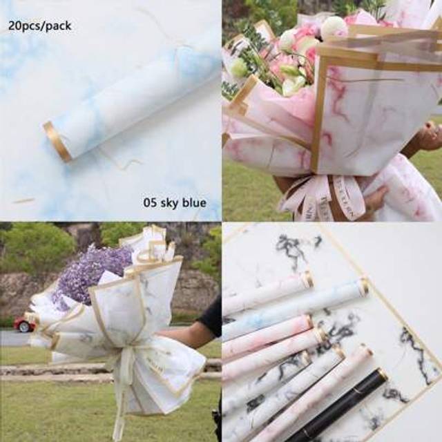 SHEIN 20 Sheets/Pack Gold Edge Marble Pattern Floral Wrapping Paper, Waterproof Matte Paper For Fresh Flowers