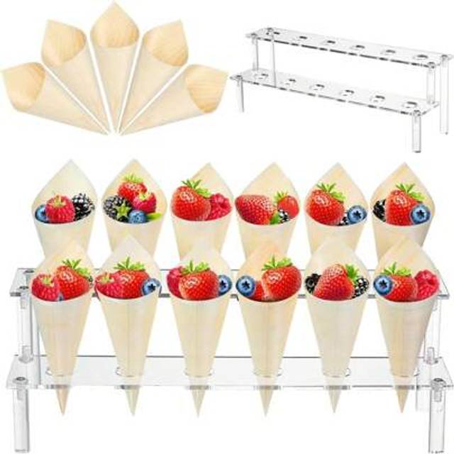 SHEIN 12-Hole Clear Acrylic Ice Cream Cone Holder, Popcorn Display Stand Cake Stand Cake Decorations Cupcake Stand Cake Decor Cake Holder Wedding Decor Wedd
