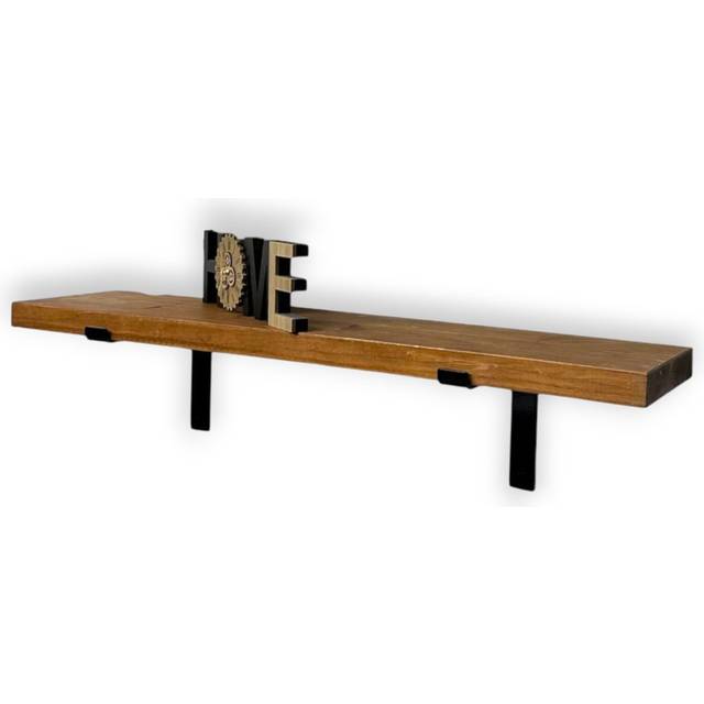 Industrial Scaffold Board Wall Shelf Down Lipped Metal Brackets Included For Bedroom - Tudor Oak (4.5cm H x 40cm W x 22cm D)