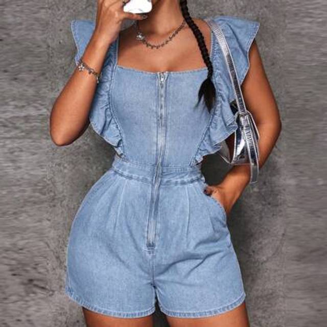 Jumpsuit i jeansbyxa för kvinnor och overall, minimalistiskt mode, lämplig för sommaren - Ljustvätt (L,M,S,XS)