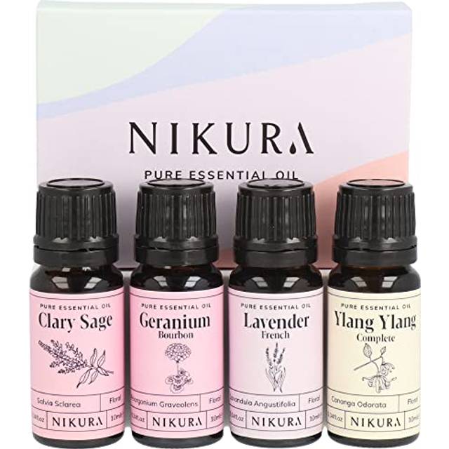 Floral Essential Oil Gift Set 4 x 10ml Perfect for Gifts Aromatherapy Diffusers for Home 100 Pure and Natural Includes Clary Sage Geranium Lavender