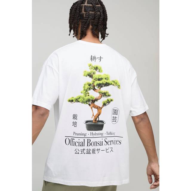 Mens White Oversized Bonsai Tree Graphic T-Shirt
