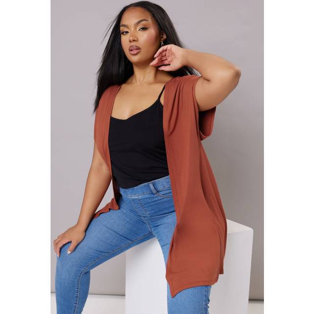 Yours Curve Rust Orange Grown On Sleeve Jersey Cardigan, Women's Curve & Plus Size, Yours - 18