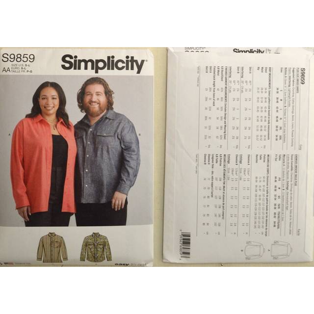 Simplicity Easy Plus Unisex Shirts Sewing Pattern Packet  Design Code S9859  Sizes XLXXLXXXL  Multicolor