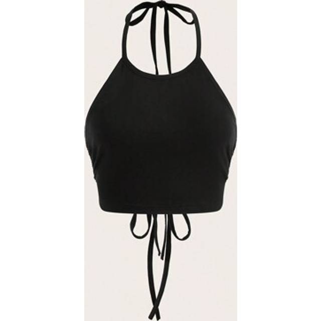 SHEIN Casual Solid Color Halter Sleeveless Cropped Tie Up Fitted Tank Top For Women, Suitable For Summer