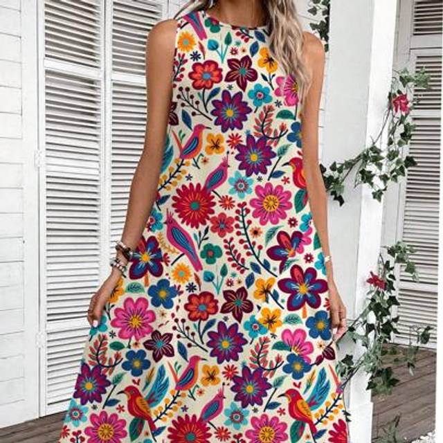 Luneh Women Casual Printed Mid-Length Dress, Suitable For Spring & Summer,Summer Dresses For Women