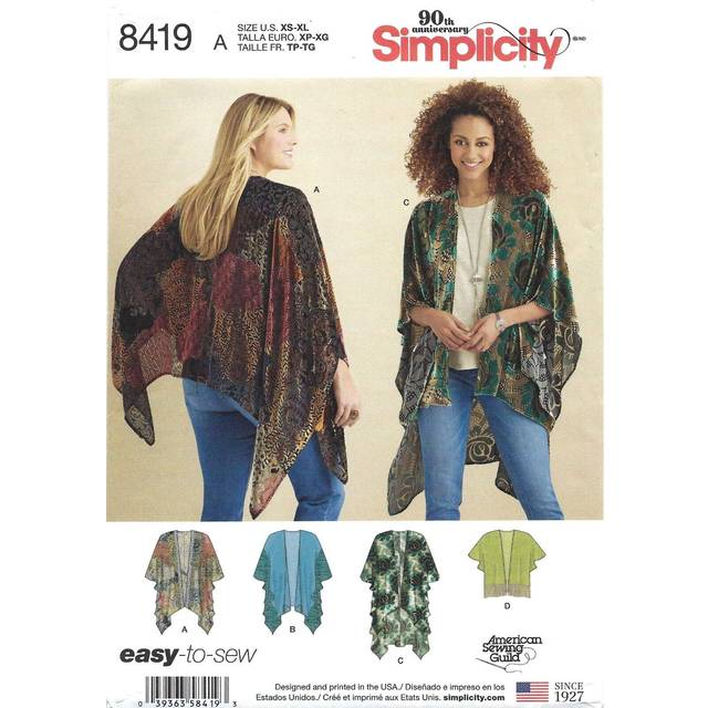 Simplicity US8419A Tops  Vest  Jkts  Coats  XS-S-M-L-XL