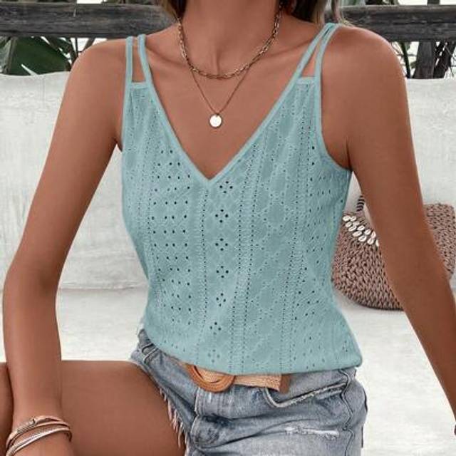 Luneh Solid Color Chiffon Spaghetti Strap Camisole Top