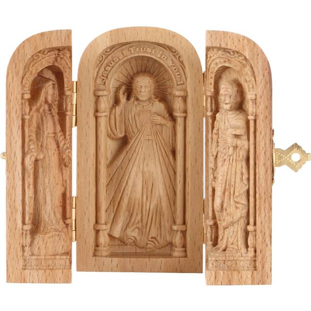 Catholic Sacramental Triple Open Box Ornament Hand Carved Portable Church Statue Christian Gifts