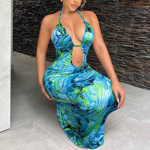 SHEIN Summer Women&#39;s Marble Print Suspenders Curved Hollow Women&#39;s Sexy Dress,Summer Dresses For Women