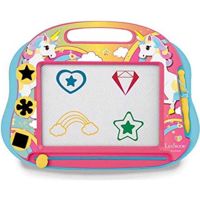 LEXIBOOK Multicolor Magic Magnetic Unicorn Drawing Board, Artistic Creative Toy for Girls, Stylus Pen and Stamps, Pink/Blue, CRUNI550