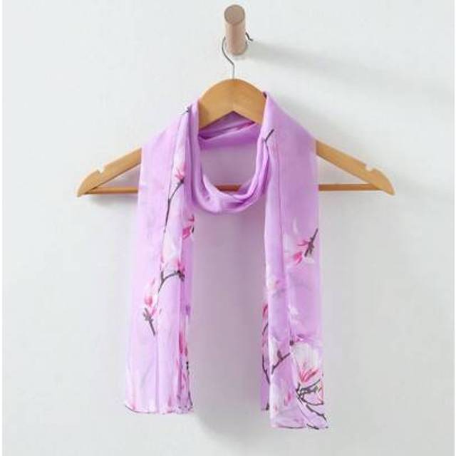 1 st Elegant blommig tryckt chiffongscarf huvudduk - Mauve Lila (En-Storlek)
