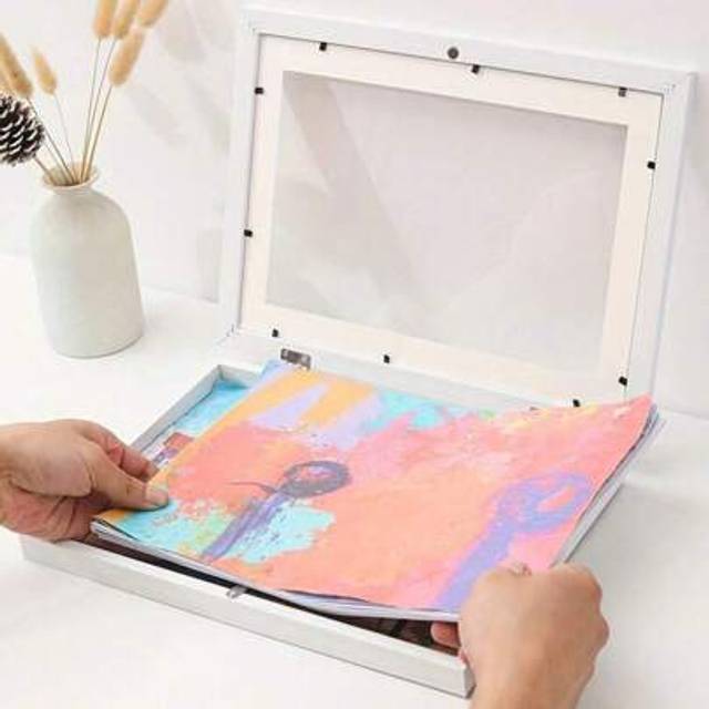 SHEIN 1pc Art Frames, Solid Wood Photo Frame, A4 Oil Painting Decoration Storage Box, Painting Photo Frame