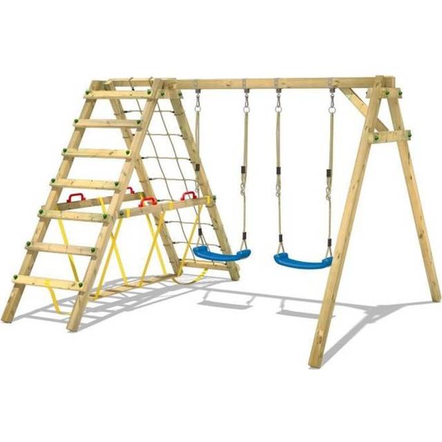 Wooden swing set Smart Hike with Climbing extension Children's swing - blue - Wickey