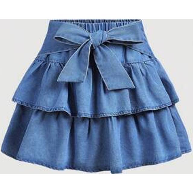 SHEIN Teen Girl Spring Summer Lightweight Denim Mini Skirt With Cute Bow Decor