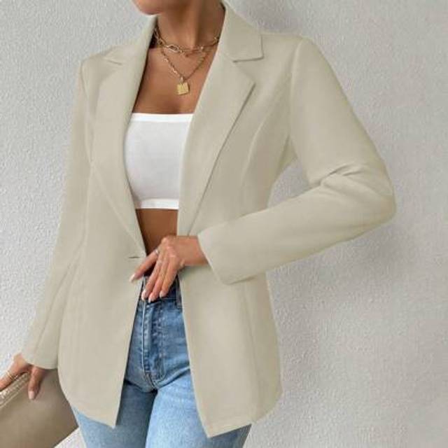 Kvinnors Casual Enfärgad Asymmetrisk Fåll Långärmad Blazer - Aprikos (L,M,S,XL)
