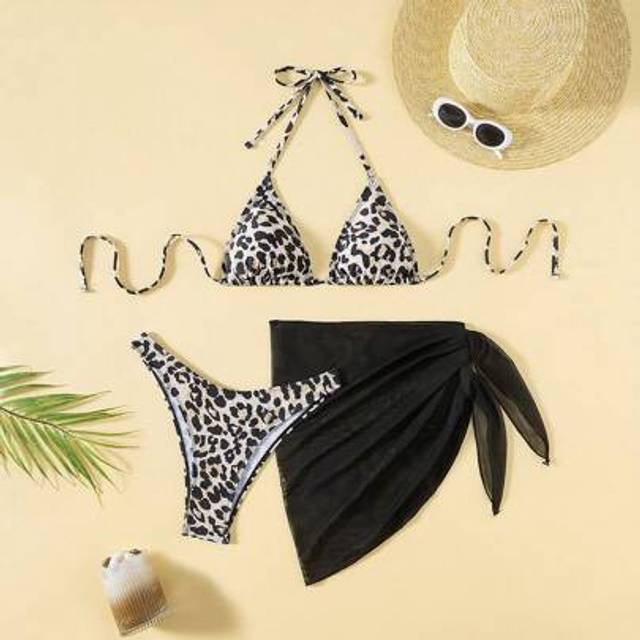 SHEIN 3pcs Women&#39;s Halter Triangle Bra And Side Tie Triangle Bikini Swimsuit Set