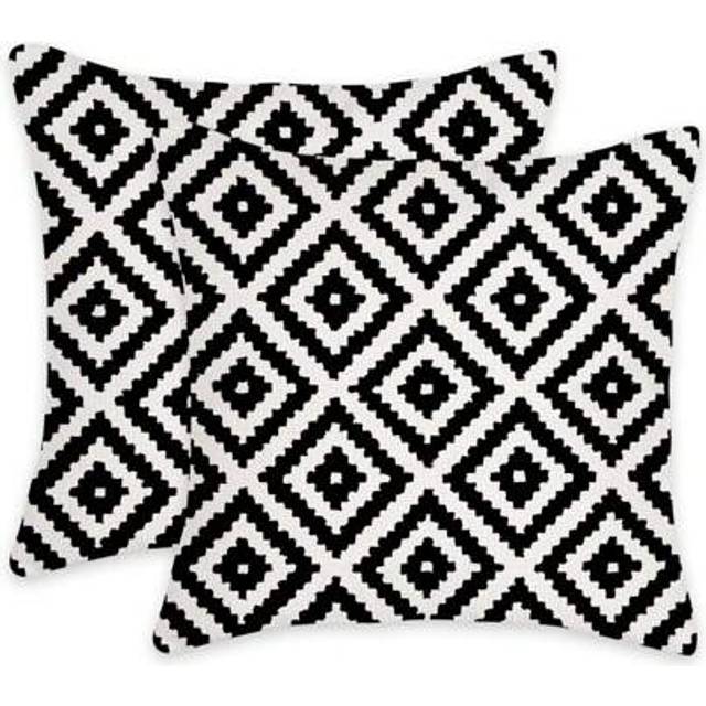 2 delar örngott geometriskt mönster svartvitt vintagemönster örngott heminredning kudde örngott soffa soffa kuddfodral (kvadratmönster), tryckt på ena - Svart och Vitt (40*40,45*45,30*50,50*50)