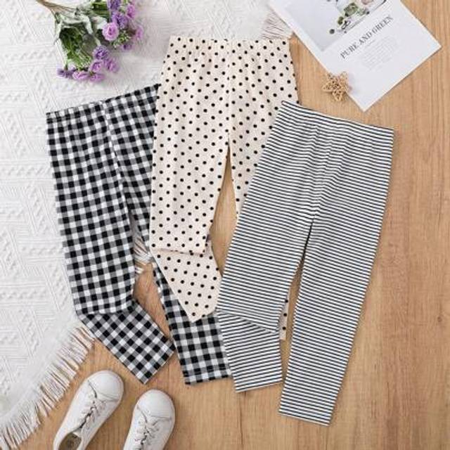 SHEIN 3pcs/Set Young Girls Knitted Polka Dot Leggings Set
