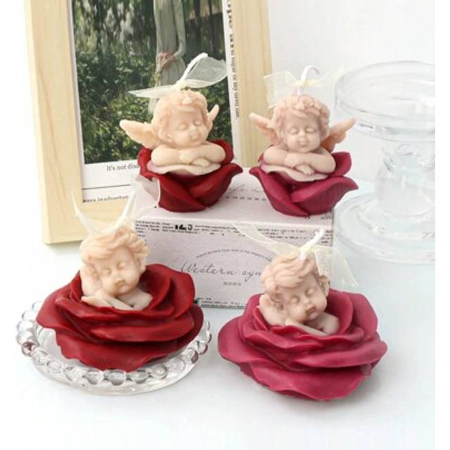 SHEIN DIY Silicone Candle & Soap Mold Kit - Serene Angel In Flower Design, Multi-Color Youngsters Figurines With Rose Petals, Ideal For Mother&#39;s Day Gifts &