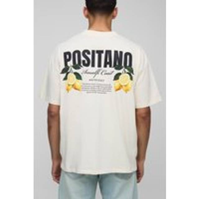 Oversized Extended Neck Positano Lemon Graphic T-Shirt - Cream - XS