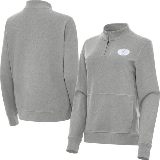 Women's Antigua Heather Gray San Francisco 49ers Crush Quarter-Zip Jacket