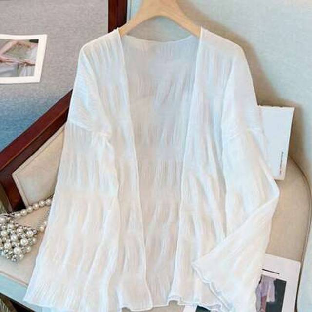 Ny stil dam Tunn veckad anti-UV kofta, smickrande lättviktsjacka - Vitt (L,M,S,XL,XS)