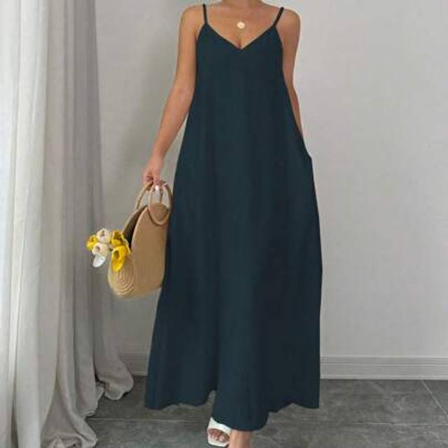 Calvaya Adjustable Strap Loose White Long Cami Dress For Women Maxi Women Outfit