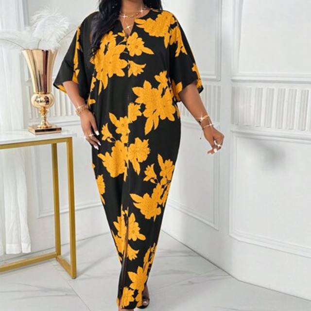 SHEIN Spring And Summer Elegant Black Woven V Neck Short Sleeve Tunic Dress Shirt Dress Plus Size Dresses Halloween Clothes Women Robes