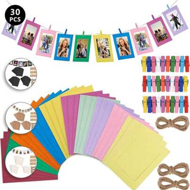 SHEIN 30 Pcs Hanging Paper Photo Frame, Photo Wall Photo Frame, Kraft Black White Color Photo Frame, Perfect 4U Colorful Paper Photo Frame DIY Creative Retr