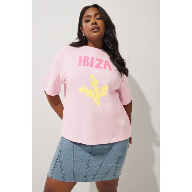 Limited Collection Curve Pink 'Ibiza' Graphic Boxy Tshirt, Women's Curve & Plus Size, Limited Collection - 22-24