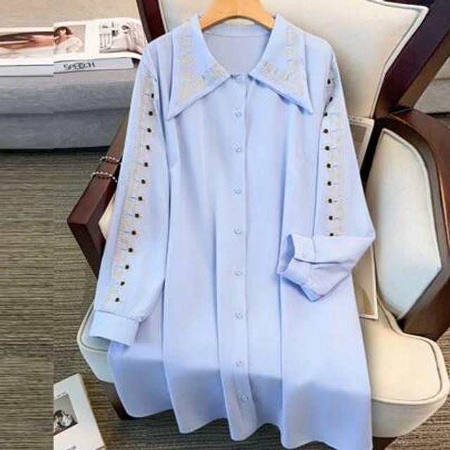 SHEIN Plus Size Women Elegant Embroidered Shirt Dress