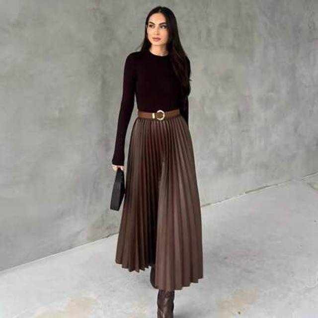 SHEIN Women Elegant Satin Pleated Long Skirt Elastic High Waist Fashion A-Line Maxi Skirts