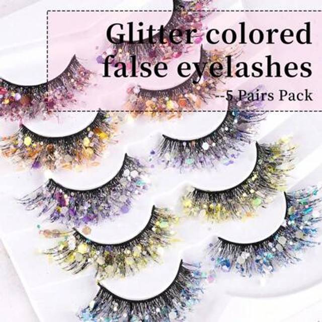 SHEIN 5 Pairs Glitter Lashes Essential For Music Festival Mother&#39;s Day Glitter Lashes Suitable For Stage Lashes Party Date Lashes Glitter Lashes In The Dark