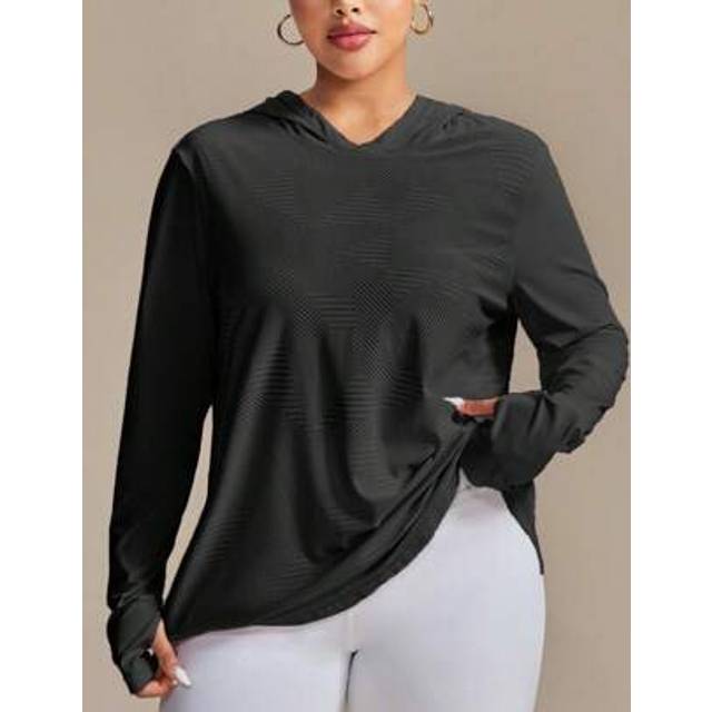 SHEIN Plus Size Thumb Hole Design Jacquard Triangle Pattern Long Sleeve Yoga Sweatshirt