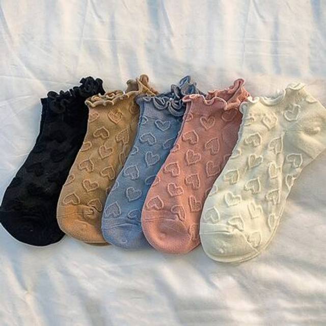 SHEIN 1/5 Pairs Women Japanese Style Solid Color Cute Lace Lolita Ankle Socks, Suitable For Daily Use (Random Mix)
