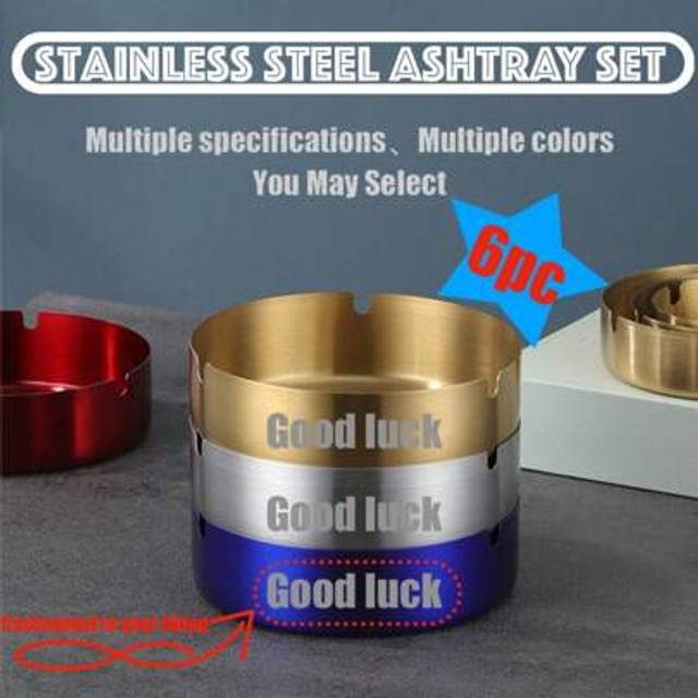 SHEIN 6pcs Custom Engraved Stainless Steel Ashtray Set, Ideal For Corporate Gifts, Promotions And Events - Personalize With Company Name, Suitable For Weddi