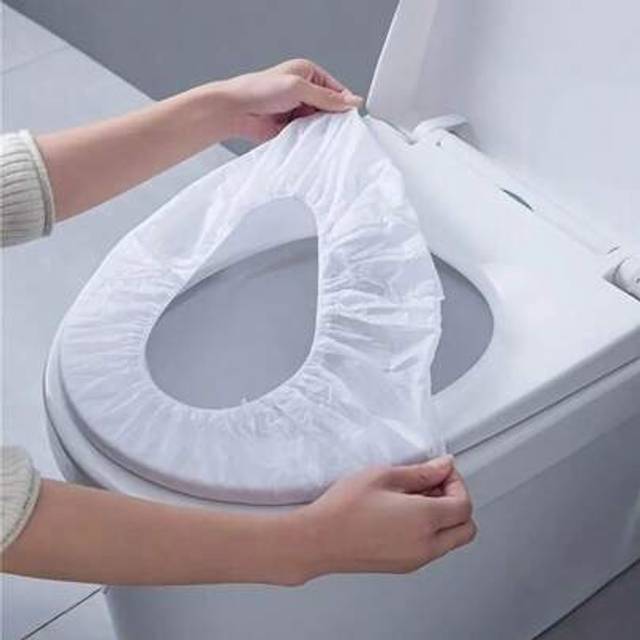 SHEIN 10pcs Waterproof Disposable Toilet Seat Covers - Sanitary Shields For Travel, Bathroom, And Home - Non-Woven Fabric Protection Against Fungus, Bacteri
