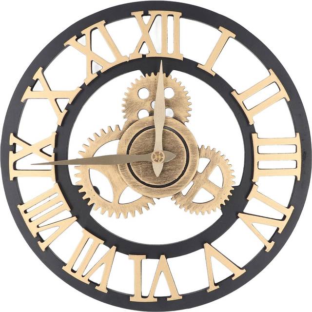 Large 3D Retro Wall Clock 34CM Vintage Wooden Gear Wall Clock Numerals Industrial Style Clocks for golden